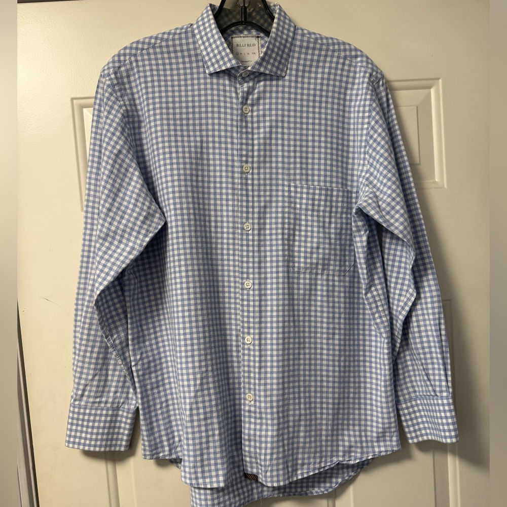 Billy Reid Button Down Shirt Blue/White Plaid Standard Cut Men’s Small #RN113814